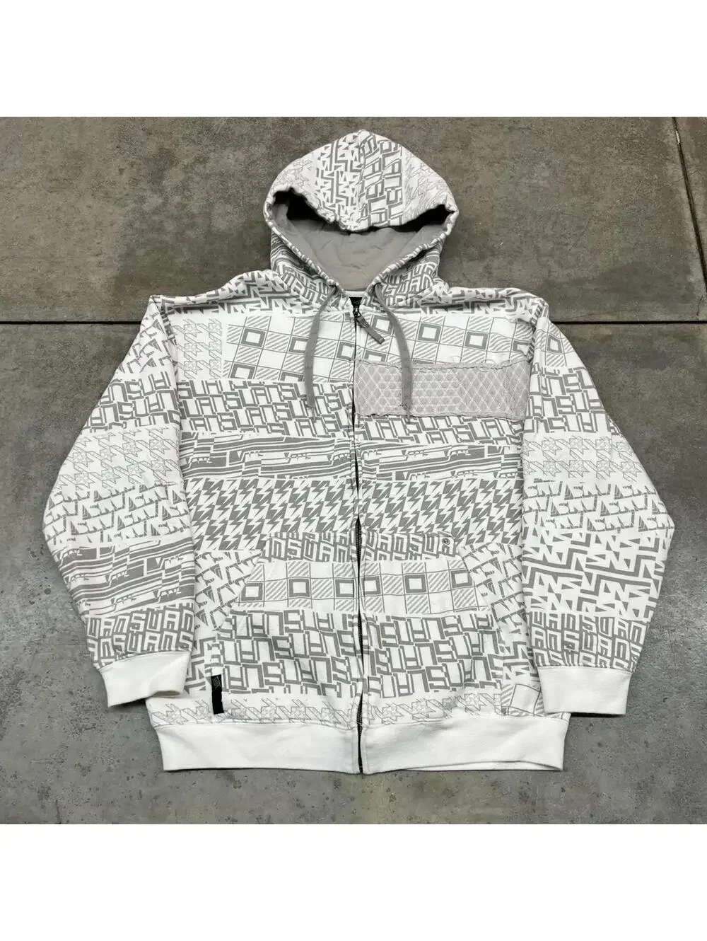 vintage vans white and grey all over print zip up hoodie size large